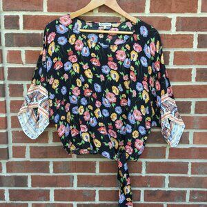 Democracy Top Womens Small Boho Floral Tie Front Beachy Cottagecore